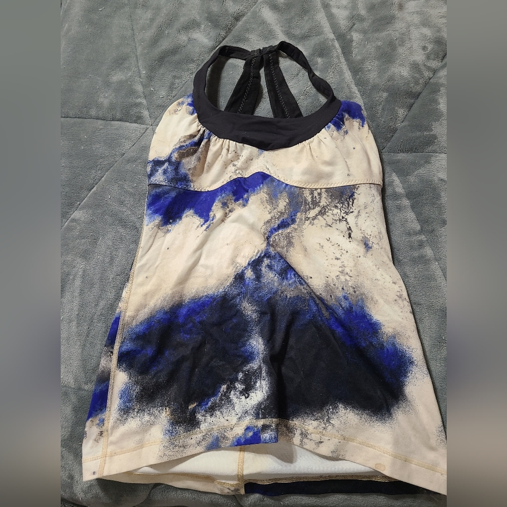 Blue, black, and white Lululemon Top